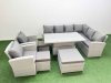 Fimous 11 Seat Rattan Garden Furniture Corner Sofa Set Outdoor Adjustable Lifting Dining or Coffee Table Set with 3 Footstools Light Grey