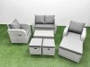 Fimous Light Grey PE Wicker Rattan Garden Furniture Set Sofa Set Reclining Adjustable Chair Rectangular Coffee Table 7 Seater 3 Stools