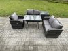 Fimous 5 Pieces Outdoor Garden Dining Sets Rattan Furniture With Dining Table Armchairs Love Sofa Side Table Dark Grey Mixed