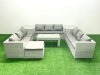 Fimous Rattan Garden Outdoor Furniture Set 10 Seater Garden Sofa Oblong Coffee Table Set with Big Footstool 2 Side Tables Light Grey Mixed