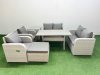 Fimous 7 Seater Outdoor Reclining Chair Love Sofa Set Rattan Garden Furniture Set with Rectangular Dining Table Footstool Side Table Light Grey