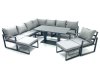 Fimous 10 Seater Outdoor Aluminum Garden Furniture Set Corner Sofa Chair 2 Big Footstools Adjustable Rising Lifting Dining Table Sets Dark Grey