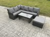 Fimous 7 Seater Outdoor Rattan Garden Furniture Set Corner Sofa Oblong Coffee Table Sets with Patio Big Footstool Dark Grey Mixed