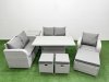 Fimous High Back Poly Rattan Garden Furniture Set with Reclining Chair Loveseat Sofa Adjustable Lifting Dining or Coffee Table Indoor Outdoor Patio Set 3 Stools Side Table Light Grey