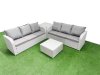 Fimous Outdoor Garden Furniture Sets 6 Seater Wicker Rattan Furniture Sofa Sets with Square Coffee Table high Back Lounge Sofa Side Table Light Grey
