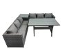 Fimous 6 Seater Outdoor Corner Sofa Dining Table Set Garden Rattan Furniture Set with Side Table Dark Grey