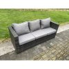 Fimous 9 Seater Wicker Rattan Outdoor Furniture Lounge Sofa Garden Dining Set with Dining Table 2 Armchairs Side Tables Big Footstool Dark Grey Mixed