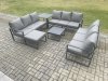 Fimous Aluminium 10 Seater Outdoor Garden Furniture Set Patio Lounge Sofa with Square Coffee Table Side Table Big Footstool Conservatory Set Dark Grey