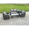 Fimous Rattan Lounge Sofa Set Outdoor Garden Furniture Set with Rectangular Coffee Table Love Sofa Side Table Dark Grey Mixed