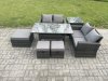 Fimous 7 Seater High Back Outdoor Garden Furniture Rattan Sofa Dining Table Set with 3 Footstools Side Table Dark Grey Mixed