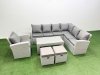 Fimous Rattan Garden Furniture Set 6 Pieces Outdoor Garden Sofa Oblong Coffee Table Set with Chair 2 Small Footstools Light Grey Mixed