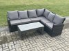 Fimous 6 Seat Rattan Garden Furniture Corner Sofa Set Outdoor Patio Sofa Table Set with Cushions Dark Grey Mixed