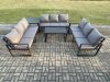 Fimous Aluminium 9 Seater Outdoor Garden Furniture Set Lounge Sofa Oblong Coffee Table Side Table Sets with Cushions Dark Grey