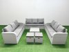 Fimous PE Rattan Lounge Sofa Set 11 Seater Outdoor Garden Furniture Set with Square Coffee Table 3 Seater Sofa 2 Stools Light Grey