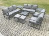 Fimous Aluminium Patio Outdoor Garden Furniture Lounge Sofa Set with Square Coffee Table 2 Chairs 2 Side Tables 2 Small Footstool Dark Grey