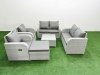 Fimous 7 Seater Outdoor Reclining Chair Love Sofa Set Rattan Garden Furniture Set with Square Coffee Table Footstool Light Grey