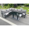 Fimous Aluminum Outdoor Garden Furniture Corner Sofa Adjustable Rising Lifting Dining Table Sets Dark Grey Black Tempered Glass 6 Seater