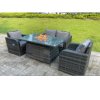 Fimous Dark Mixed Grey Rattan Outdoor Garden Furniture Gas Fire Pit Table Sets Gas Heater Love Sofa Reclining Adjustable Chairs 4 Seater