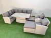 Fimous 10 Seat Rattan Outdoor Garden Furniture Corner Sofa Set Adjustable Lifting Dining or Coffee Table Set with Armchair Light Grey