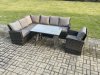 Fimous High Back Outdoor Garden Furniture Set Rattan Corner Sofa Dining Table Set With Armchair 7 Seater Dark Grey Mixed