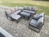 Fimous Aluminium Outdoor Garden Furniture Lounge Sofa 2 PC Chairs Oblong Coffee Table Sets with Side Table 3 Footstools Dark Grey