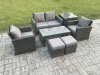 Fimous 6 Seater Outdoor Rattan Garden Furniture Set Patio Lounge Sofa Set with Coffee Table Side Table 2 Small Footstools Dark Grey Mixed