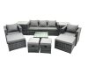 Fimous Outdoor Rattan Garden Furniture Set 9 Seater Patio Lounge Sofa Set with Armchair Square Coffee Table 2 Side Tables 4 Footstool Dark Grey Mixed