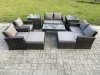 Fimous 8 Seater Outdoor Rattan Patio Furniture Set Garden Lounge Sofa Set with Armchairs 2 Side Tables 2 Big Footstool Coffee Table Dark Grey Mixed