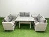 Fimous 6 Seater PE Wicker Rattan Furniture Sofa Sets with Rectangular Dining Table 2 Seater Love Sofa 2 Side Table Light Grey