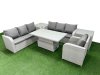 Fimous 7 Seater Poly Rattan Outdoor Garden Furniture Adjustable Lifting Dining or Coffee Table Sofa Set Patio 3 Seater Sofa Reclining Chair 3 Seater Sofa 2 Side Table Light Grey