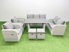Fimous 9 Seater Garden Furniture Set PE Ratten Garden Sofa Set with Rectangular Dining Table 2 Small Stools Side Table Light Grey