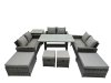 Fimous 10 Seater Wicker PE Rattan Furniture Outdoor Dining Table Double Seat Sofa Side Table 4 Stools Set Dark Grey Mixed