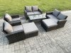 Fimous 8 Seater High Back Rattan Garden Furniture Sofa Sets with Rectangular Coffee Table 2 Big Footstool Loveseat Sofa Armchair Dark Grey Mixed