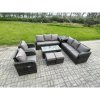 Fimous 10 Seater Wicker PE Rattan Sofa Set Outdoor Patio Garden Furniture with 2 Reclining Chairs Coffee Table Side Table 2 Small Footstools Dark Grey Mixed