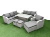 Fimous 10 Seater Poly Rattan Outdoor Garden Furniture Adjustable Lifting Dining or Coffee Table Sofa Set Patio 3 Seater Sofa Reclining Chair 3 Seater Sofa 3 Stools Light Grey