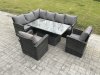 Fimous Wicker PE Outdoor Rattan Garden Furniture Set Height Adjustable Rising Lifting Table Sofa Dining Set with 2 Armchairs Dark Grey Mixed