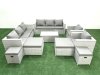 Fimous 9 Pieces Rattan Garden Furniture Set Outdoor Garden Sofa Chair Coffee Table Set with 4 Footstools Light Grey Mixed