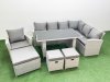 Fimous Outdoor Garden Furniture Sets 10 Seater Wicker Rattan Corner Sofa Sets with Rectangular Dining Table Lounge Sofa 3 Footstools Armchair Light Grey