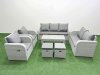 Fimous PE Rattan Garden Furniture Set Adjustable Chair Sofa Double Love Seat 2 Seater Sofa Lounge Set Rectangular Coffee Table 2 Stools Light Grey