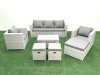 Fimous Rattan Garden Outdoor Furniture Sofa Set with Rectangular Coffee Table 2 Chairs 3 Footstools Light Grey Mixed