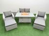 Fimous Light Grey PE Wicker Rattan Garden Furniture Set Sofa Set Reclining Chair Firepit Dining Table 6 Seater 2 Big Stools Side Table