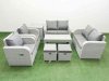 Fimous 8 Seater Outdoor Reclining Chair Love Sofa Set Rattan Garden Furniture Set with Oblong Coffee Table 2 Stools Side Table Light Grey