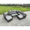 Fimous Outdoor Lounge Sofa Set 9 Seater Rattan Garden Furniture Set with Rectangular Coffee Table 2 Big Footstool 3 Seater Sofa Side Table Dark Grey Mixed