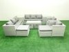 Fimous Rattan Garden Furniture Set Outdoor Lounger Sofa with Coffee Table 4 Footstools 2 Side Tables Light Grey Mixed 12 Seater