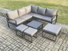 Fimous Outdoor Garden Furniture Set Aluminium Lounge Sofa Square Coffee Table Sets with 3 Footstools Indoor Conservatory Set Dark Grey