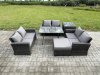 Fimous 7 Seater Rattan Wicker Garden Furniture Patio Conservatory Sofa Set with Rectangular Dining Table Love Seat Sofa Big Footstool Side Table