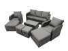 Fimous Outdoor Reclining Chair 3 Seater Sofa Coffee Table Set Garden Rattan Furniture Set 9 Seater with 4 Stools Dark Grey
