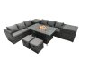Fimous Rattan Garden Furniture Firepit Dining Set 8 Seater Lounge Sofa Table Set with 2 Small Footstools