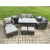 Fimous Rattan Outdoor Garden Furniture Set Rectangular Dining Table and Chair Sofa Set With 2 Side Tables 3 Footstools Dark Grey Mixed