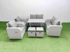 Fimous 8 Seater Rattan Garden Furniture Set Outdoor Love Sofa Set with Rectangular Dining Table Side Table 2 Small Footstools Light Grey